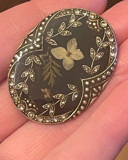 Antique Victorian Art deco marcasite flower broch with enamel silver 💗