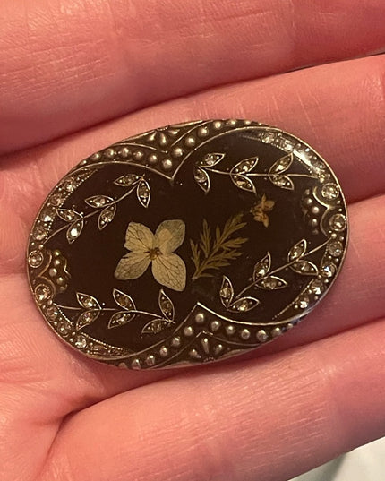 Antique Victorian Art deco marcasite flower broch with enamel silver 💗