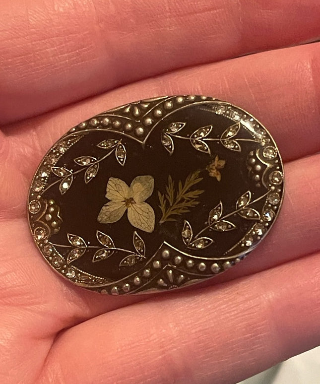 Antique Victorian Art deco marcasite flower broch with enamel silver 💗