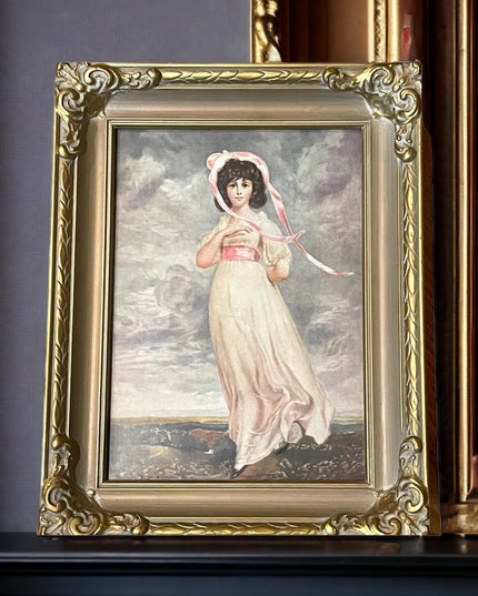 Vintage Pinkie Lawrence Framed lithograph picture 1950s Ornate wood frame