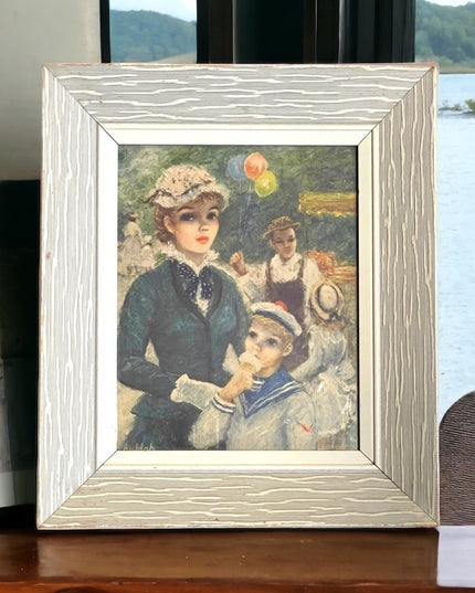 VTG Jeffe Huldah picture 1950s Girl at an Ice cream vendor lithograph