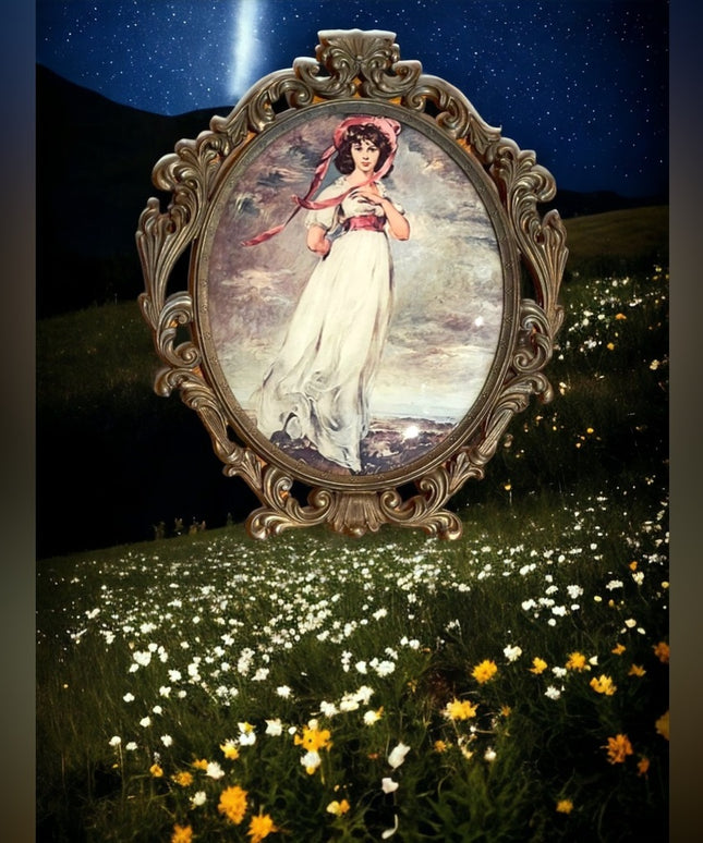 Vintage Italy Italian Lady Pinkie Lawrence ornate metal frame hanging picture