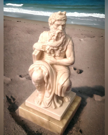 Solid Alabaster Mose on marble statue Unsigned Vintage
