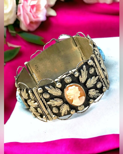 VTG Italy 🇮🇹 Alpacca Cameo turquois Bangle silver