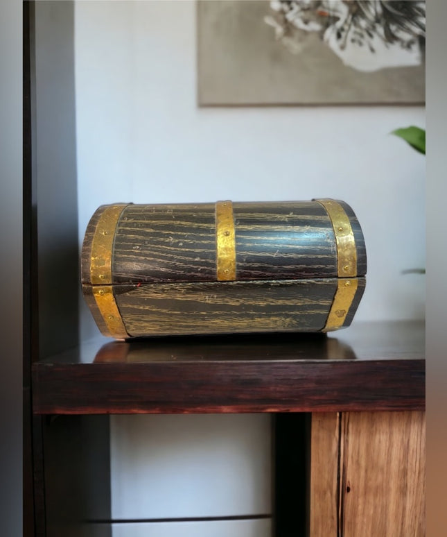 Antique Heavy Black Oak Wood Brass Finish box