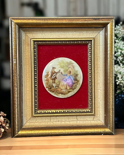 Vintage 1950s Gold gilt Florentine Ceramic Limoges French framed cameo p…
