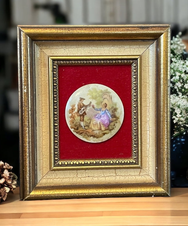 Vintage 1950s Gold gilt Florentine Ceramic Limoges French framed cameo p…