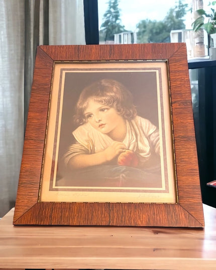 Antique 1870s Campbell Co lithograph Jean Greuze Print Girl with an apple Framed