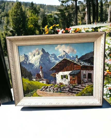Vintage Switzerland landscape Swiss signed quality wood framed oil painting