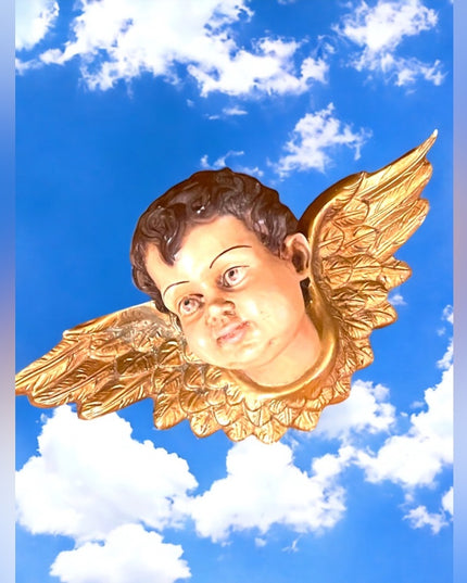 Vintage 1960s heavy resin Hanging wall angel gold gilt