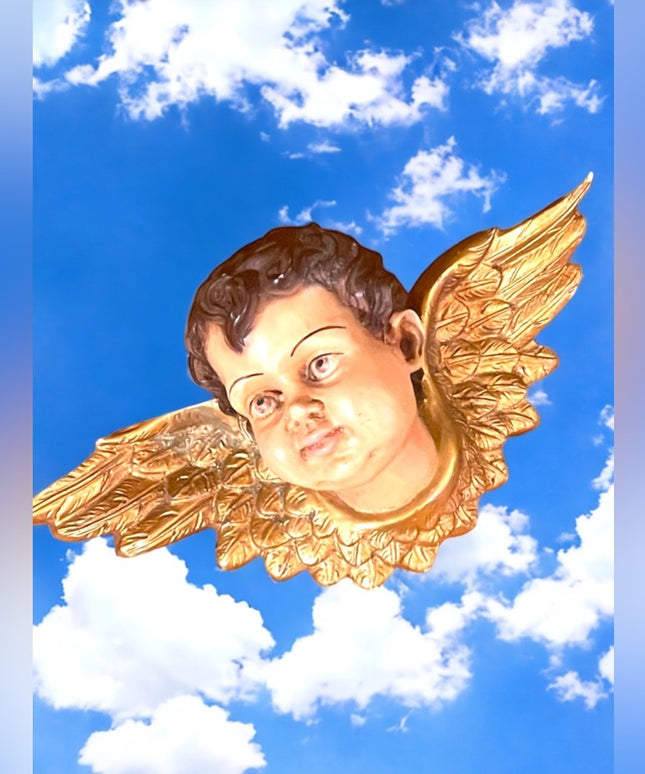 Vintage 1960s heavy resin Hanging wall angel gold gilt