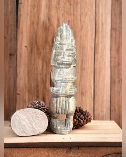 Vintage mid century Mexico Mayan Aztec Priest statue soapstone hand carved