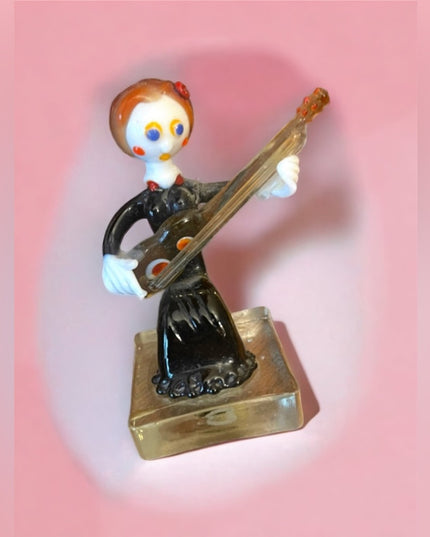 Vintage Murano Art Glass Venetian Italy Girl sitting playing a guitar hand made