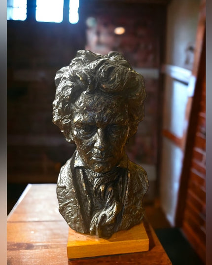 Vintage 1960s Beethoven Hand sculptured Austin Productions Statue on wood signed