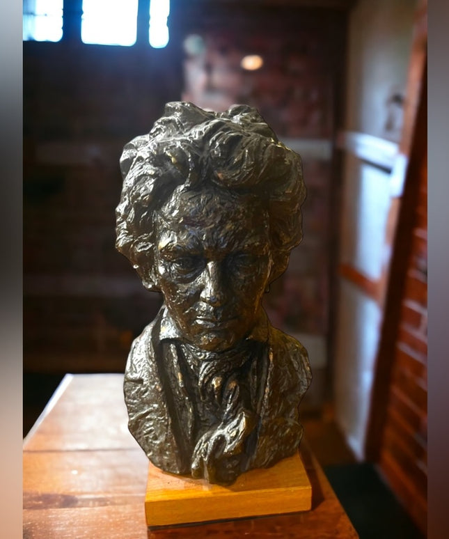 Vintage 1960s Beethoven Hand sculptured Austin Productions Statue on wood signed