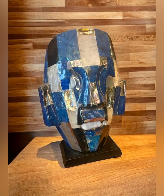 Vintage 1980s Mexican Decor Death Mask Abalone, MOP & Black Onyx Design Lapis