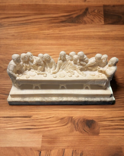Vintage Mid Century Alabaster Last Supper carved statue on Marble Italy