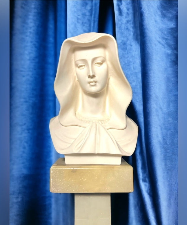Vintage Alabaster Hand made Italy Carved Mary Madonna statue Mid century