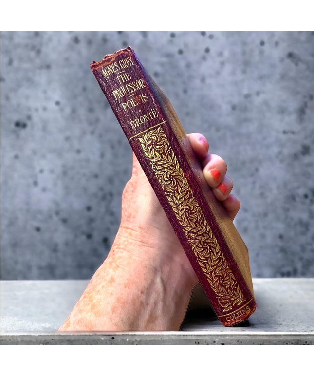 Antique 1920 UK Collins Red Leather Book Agnes Grey The Professor Poems Bronte