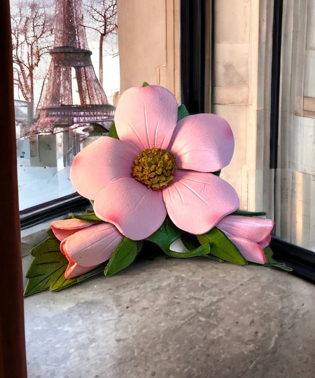 Vintage Handmade leather flower brooch C1960s