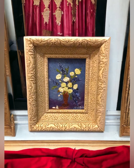 Vintage SM Flower painting Ornate wood frame