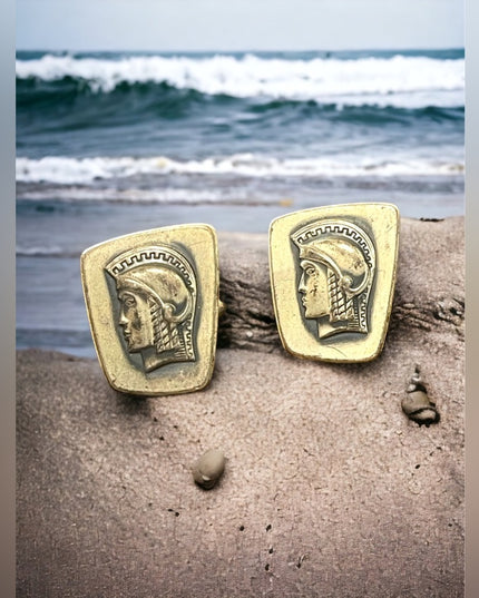 Vintage silver antiqued finish distressed Trojan soldier cufflinks