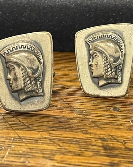 Vintage silver antiqued finish distressed Trojan soldier cufflinks