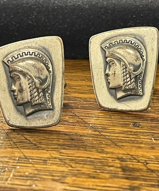 Vintage silver antiqued finish distressed Trojan soldier cufflinks