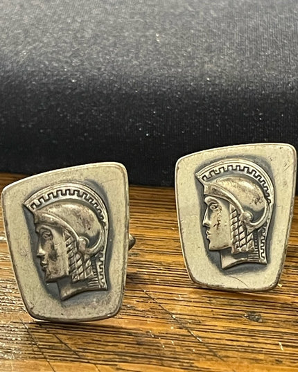 Vintage silver antiqued finish distressed Trojan soldier cufflinks