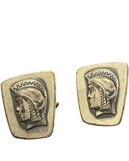 Vintage silver antiqued finish distressed Trojan soldier cufflinks