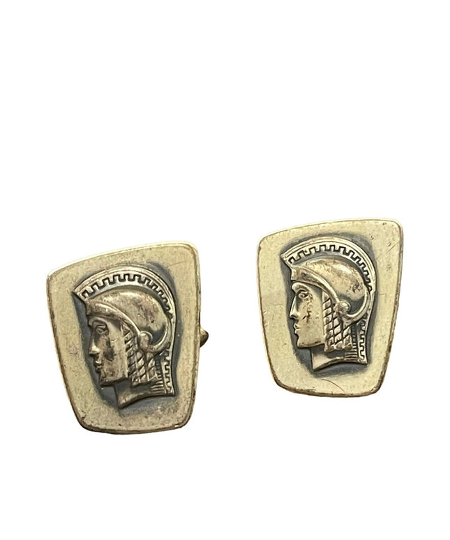 Vintage silver antiqued finish distressed Trojan soldier cufflinks