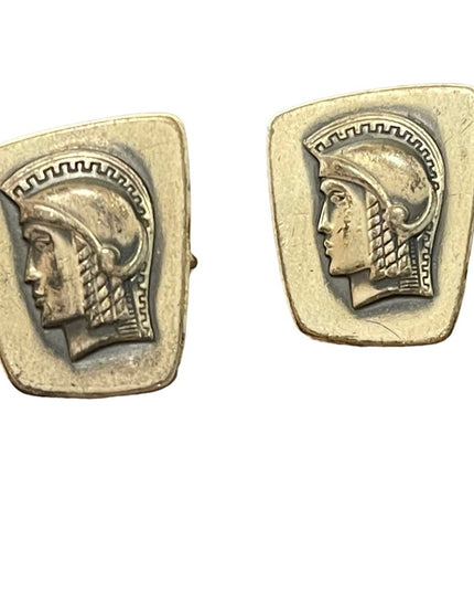 Vintage silver antiqued finish distressed Trojan soldier cufflinks