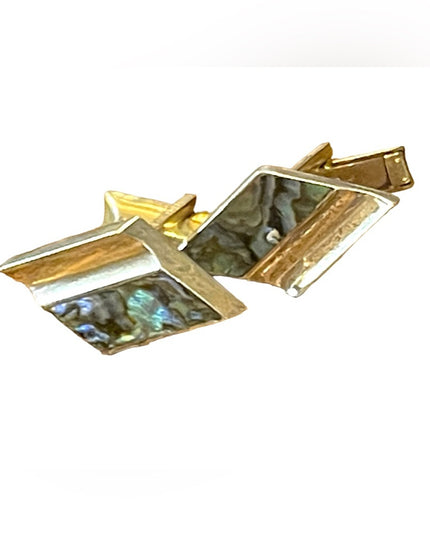VINTAGE Modernist ABALONE Signed CJ TAXCO MEXICO STERLING CUFFLINKS