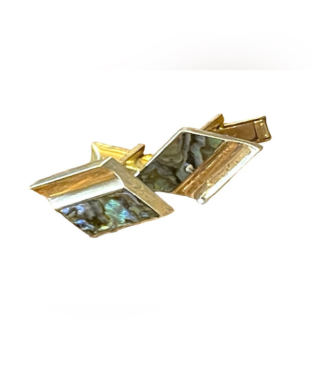 VINTAGE Modernist ABALONE Signed CJ TAXCO MEXICO STERLING CUFFLINKS
