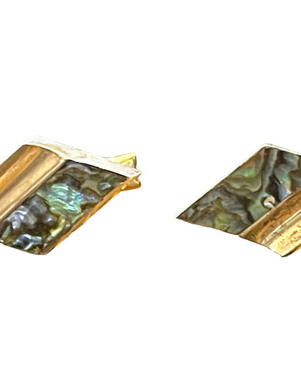 VINTAGE Modernist ABALONE Signed CJ TAXCO MEXICO STERLING CUFFLINKS