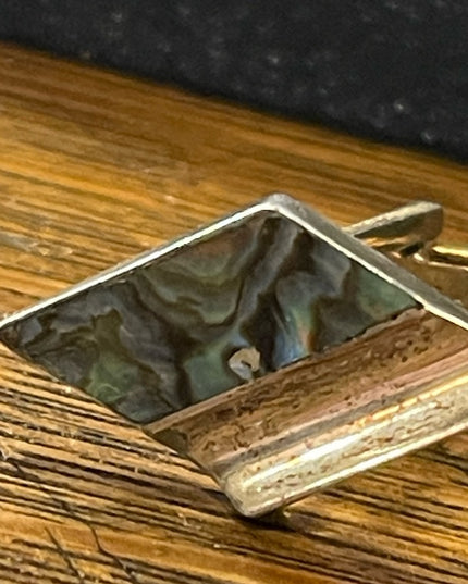 VINTAGE Modernist ABALONE Signed CJ TAXCO MEXICO STERLING CUFFLINKS