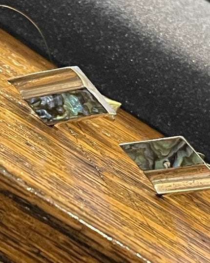 VINTAGE Modernist ABALONE Signed CJ TAXCO MEXICO STERLING CUFFLINKS