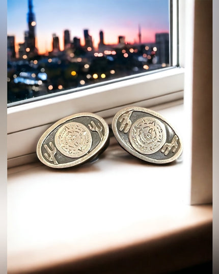Vintage 1960s sterling silver 925 Mayan Aztec Mexico Cactus Cufflinks