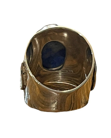 Sterling silver heavy Etched hand made hammered Bali Blue stone ring cigar band