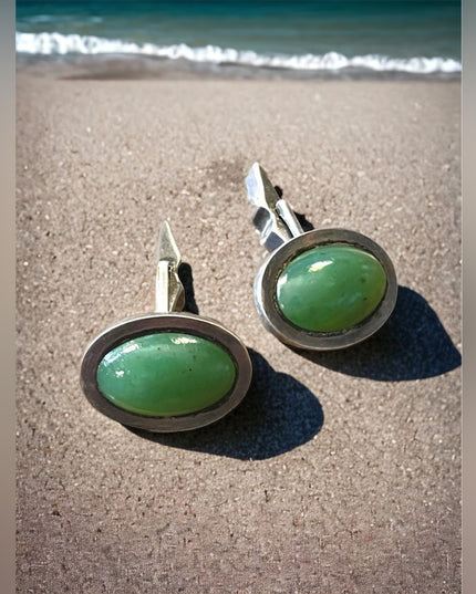 Vintage green stone Sterling silver 925 Cufflinks