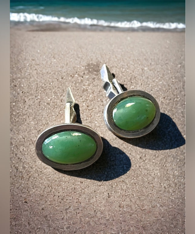 Vintage green stone Sterling silver 925 Cufflinks