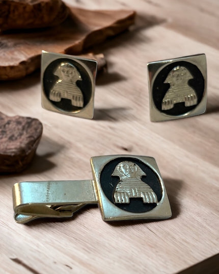 VTG Egypt Spinx Egyptian cufflinks tie clip set