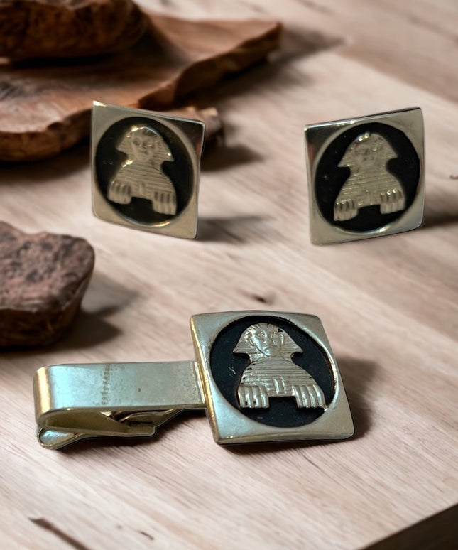 VTG Egypt Spinx Egyptian cufflinks tie clip set
