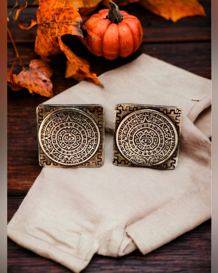 Vintage sterling silver Aztec Calendar Cufflinks
