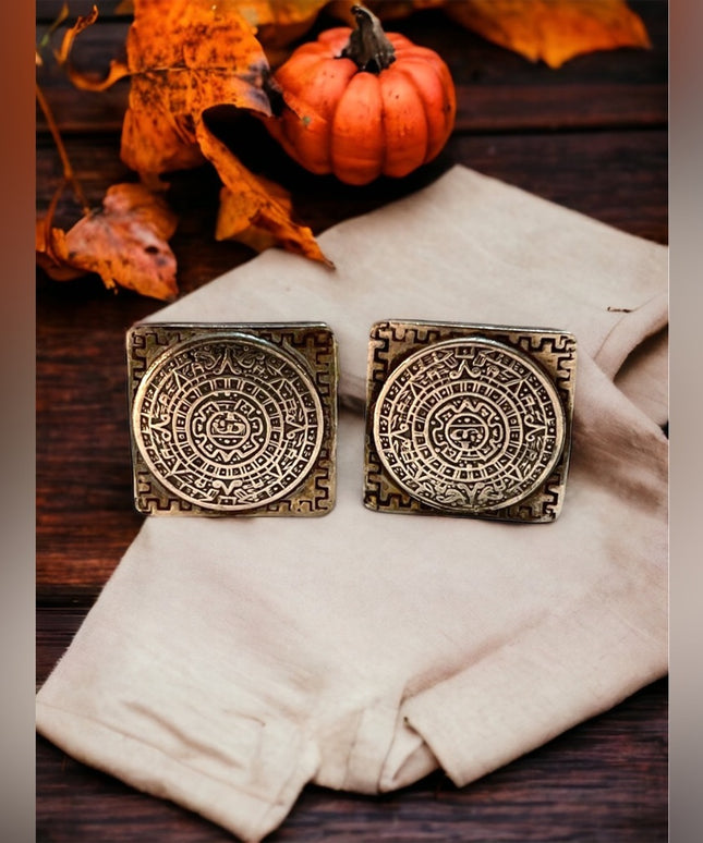 Vintage sterling silver Aztec Calendar Cufflinks