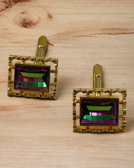 VTG c1960s Chunky gold crystal cufflinks watermellon glass
