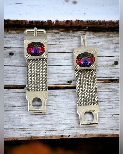 Vintage silver finish chunky crystal cufflinks 1970s
