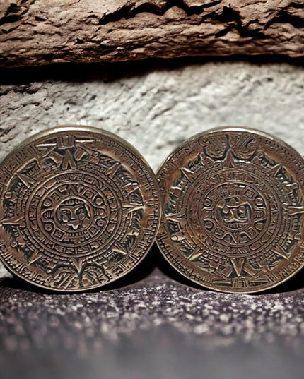 Vintage sterling silver 925 Mayan Aztec Calendar cuff links cufflinks