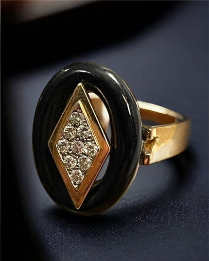 Antique 14k Gold Black onyx & diamonds Art Deco Mens Ring
