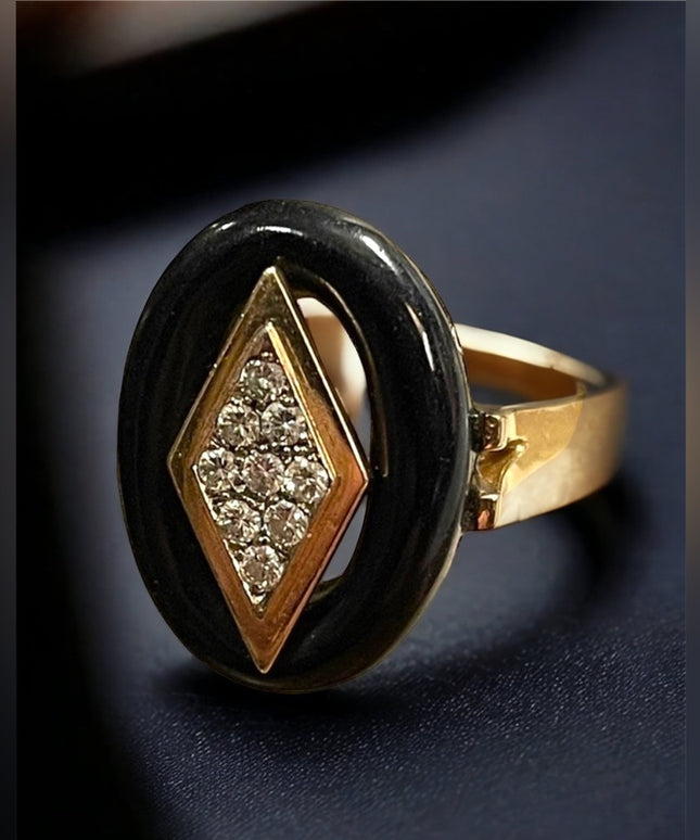 Antique 14k Gold Black onyx & diamonds Art Deco Mens Ring